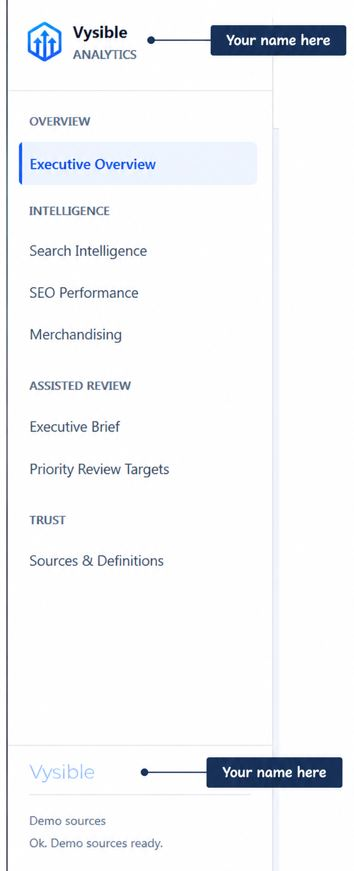White-label dashboard showing client branding instead of Vysible branding.
